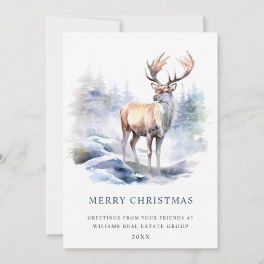 Minimaal Elegant Deer Kerstboom Corporate Feestdagenkaart (Voorkant)