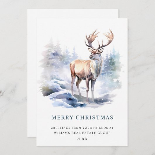 Minimaal Elegant Deer Kerstboom Corporate Feestdagenkaart (Voorkant / Achterkant)