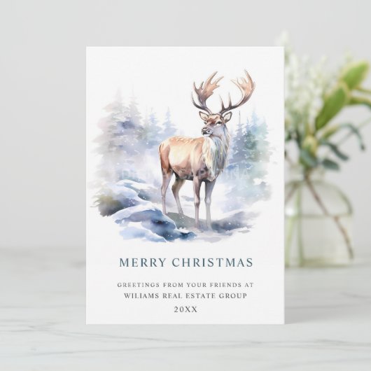 Minimaal Elegant Deer Kerstboom Corporate Feestdagenkaart (Staand voorkant)