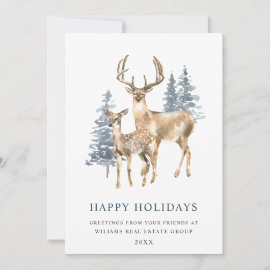 Minimaal Elegant Deer Kerstboom Corporate Feestdagenkaart (Voorkant)