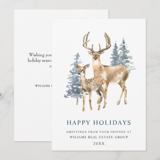Minimaal Elegant Deer Kerstboom Corporate Feestdagenkaart (Voorkant / Achterkant)