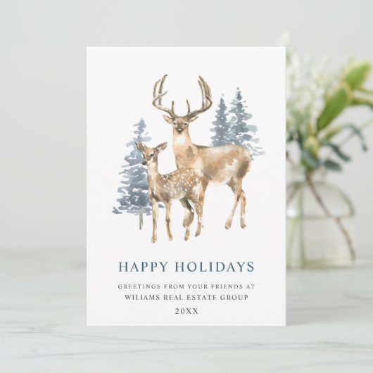 Minimaal Elegant Deer Kerstboom Corporate Feestdagenkaart (Staand voorkant)