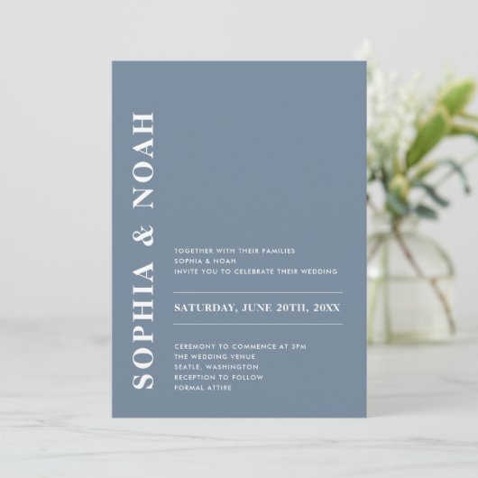 Minimaal Elegant Dusty Blue Modern Wedding Kaart (Staand voorkant)