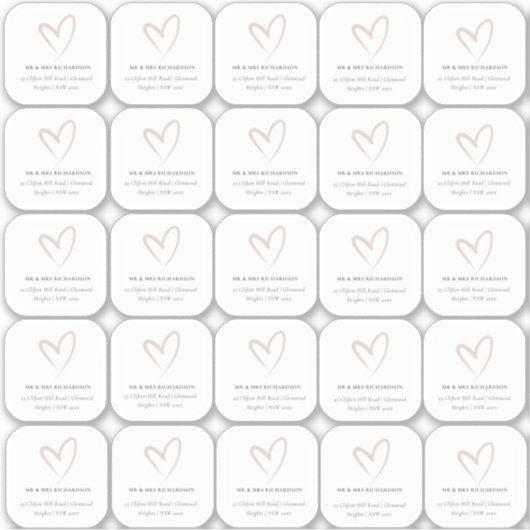 Minimaal Elegant Eenvoudig Blush Hart Gastnaam Sticker (Voorkant)