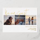 Minimaal Elegant Fake Gold Effect 3 Foto's Weddens Folie Uitnodiging (Voorkant)