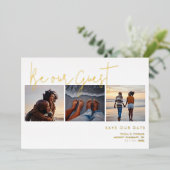 Minimaal Elegant Fake Gold Effect 3 Foto's Weddens Folie Uitnodiging (Staand Voorkant)