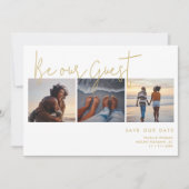 Minimaal Elegant Fake Gold Effect 3 Foto's Weddens Save The Date (Voorkant)