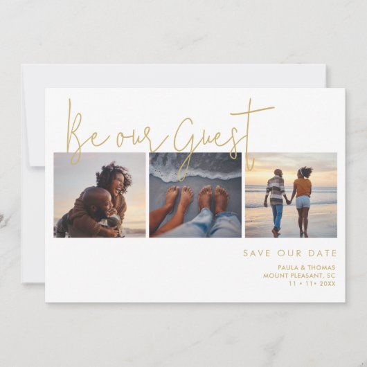 Minimaal Elegant Fake Gold Effect 3 Foto's Weddens Save The Date (Voorkant)