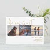 Minimaal Elegant Fake Gold Effect 3 Foto's Weddens Save The Date (Staand voorkant)