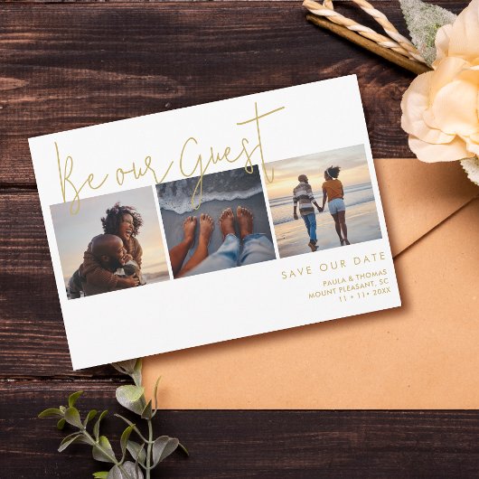 Minimaal Elegant Fake Gold Effect 3 Foto's Weddens Save The Date