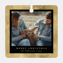 Minimaal Elegant Faux Goud Kerstpaar Foto Metalen Ornament