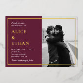 Minimaal Elegant Foto Herfst Marsala bruiloft Folie Uitnodiging (Voorkant)