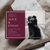 Minimaal Elegant Foto Herfst Marsala bruiloft Folie Uitnodiging