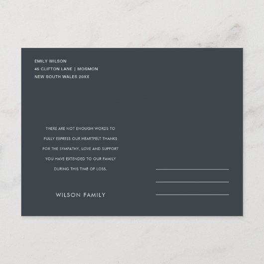 MINIMAAL ELEGANT FOTO SYMPATHY MEMORIAL DANK U UITNODIGING BRIEFKAART (Achterkant)