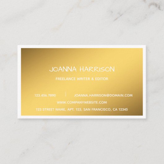 Minimaal Elegant Gold White Edge Writer Editor Visitekaartje (Voorkant)