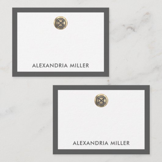 Minimaal Elegant Goud Embleem Naam Wit Grijs Notitiekaartje (Voorkant / Achterkant)