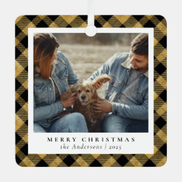 Minimaal Elegant Goud Geplaagd Kerstpaar Foto Metalen Ornament