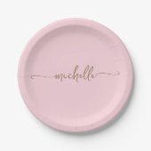 Minimaal Elegant Goud Monogram Script Blush Pink Papieren Bordje (Voorkant)