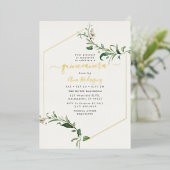 Minimaal Elegant Greenery Floral Quinceañera Gold Folie Uitnodiging (Staand Voorkant)