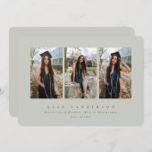 Minimaal Elegant grijs-groen drievoudig Afstuderen Aankondiging (Voorkant / Achterkant)