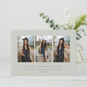 Minimaal Elegant grijs-groen drievoudig Afstuderen Aankondiging (Staand voorkant)