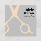 Minimaal Elegant Grijs Roos Schaar Haarstylist Vierkante Visitekaartje (Voorkant)