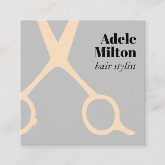 Minimaal Elegant Grijs Roos Schaar Haarstylist Vierkante Visitekaartje (Voorkant)