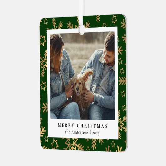 Minimaal Elegant Groen Goud Kerstpaar Foto Metalen Ornament (Voorkant links)