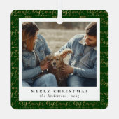 Minimaal Elegant Groen Goud Kerstpaar Foto Metalen Ornament (Achterkant)