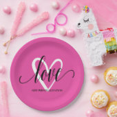 Minimaal Elegant Hart op Hot Pink Papieren Bordje (Feest)