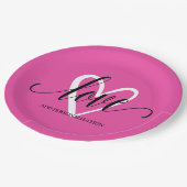 Minimaal Elegant Hart op Hot Pink Papieren Bordje (Gekanteld)