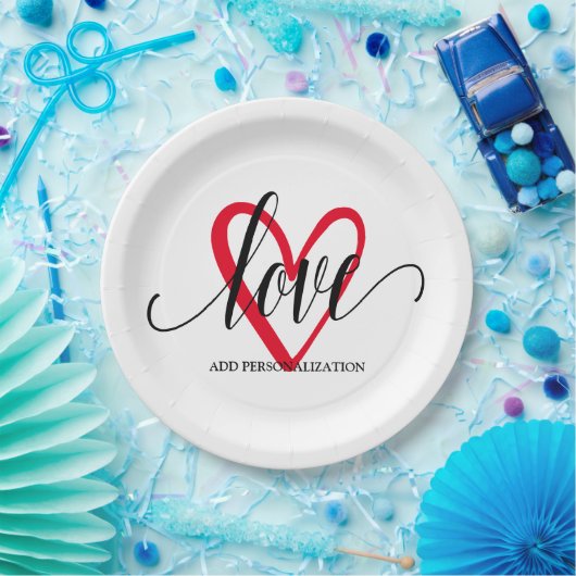 Minimaal Elegant Hart Papieren Bordje (Feest)