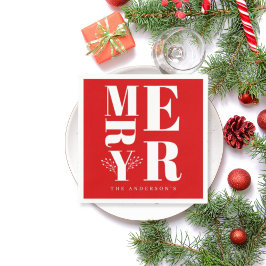 Minimaal Elegant Helder Rood Wit Vrolijk Kerstfees Servet