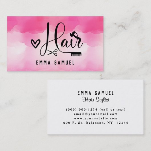 Minimaal Elegant Hot Pink Haarstylist Visitekaartje (Voorkant / Achterkant)