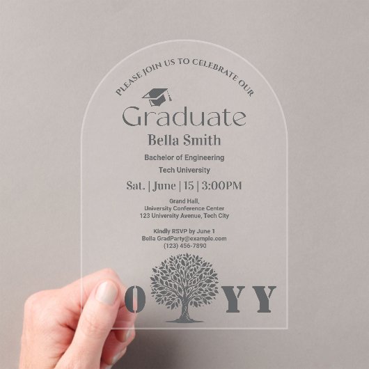 Minimaal Elegant Houtskool Afstuderen Acryl Uitnodigingen (Insitu (Draagbaar))