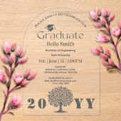 Minimaal Elegant Houtskool Afstuderen Acryl Uitnodigingen