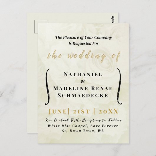 Minimaal Elegant Ivory Wedding Briefkaart. Briefkaart (Voorkant / Achterkant)