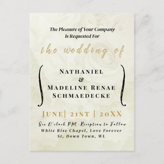 Minimaal Elegant Ivory Wedding Briefkaart. Briefkaart (Voorkant)