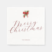 Minimaal Elegant Kerst Rood en Groen Bladgroen Servet (Voorkant)