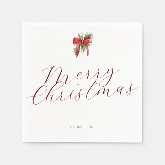 Minimaal Elegant Kerst Rood en Groen Bladgroen Servet (Voorkant)