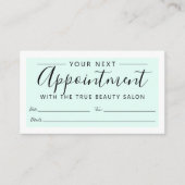 Minimaal Elegant Mint Groen Wit Rand Script Afsprakenkaartje (Voorkant)