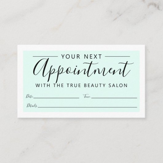 Minimaal Elegant Mint Groen Wit Rand Script Afsprakenkaartje (Voorkant)