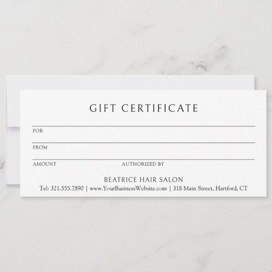 Minimaal Elegant Modern Business Gift Certificaat (Achterkant)