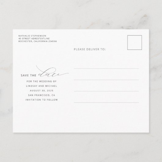 Minimaal Elegant Modern Eenvoudig Bewaar de datumf Aankondigingskaart (Achterkant)
