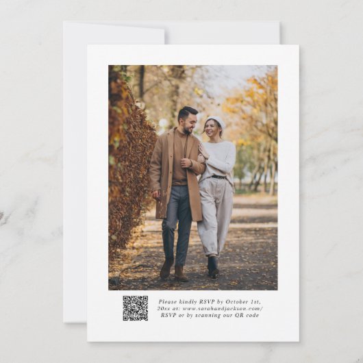 Minimaal Elegant Modern Script QR Code Wedding Kaart (Achterkant)