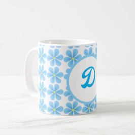 minimaal elegant monogram Blauw Botanisch patroon Koffiemok
