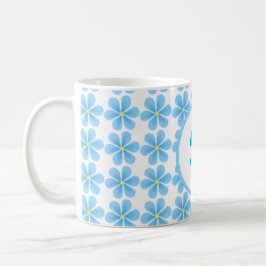 minimaal elegant monogram Blauw Botanisch patroon Koffiemok