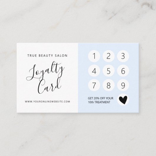 Minimaal Elegant Pastel Blue White Script Klantenkaartje (Voorkant)