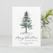 Minimaal Elegant Pine Tree Kerstmis 3 Foto Feestdagenkaart (Staand voorkant)