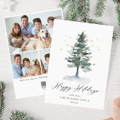Minimaal Elegant Pine Tree Kerstmis 3 Foto Feestdagenkaart